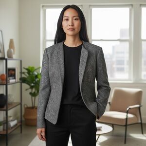 Orvis Blazer Womens Size 12P Black Gray Capelet Herringbone Retro Y2K Open Front